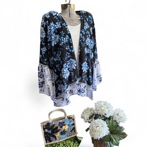 Blue Kimono, white tank and beaded tote bundle.
